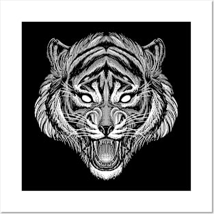 Tiger head black and white Posters and Art